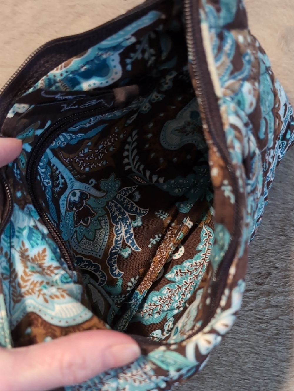 Vera Bradley Teal and Brown Floral Quilted Shoulder Bag - Picture 3 of 8